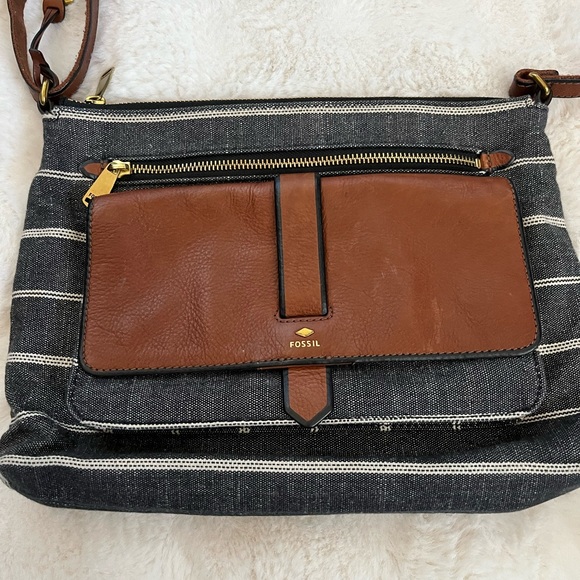 Fossil Black and Tan Striped Crossbody Bag - Picture 1 of 16